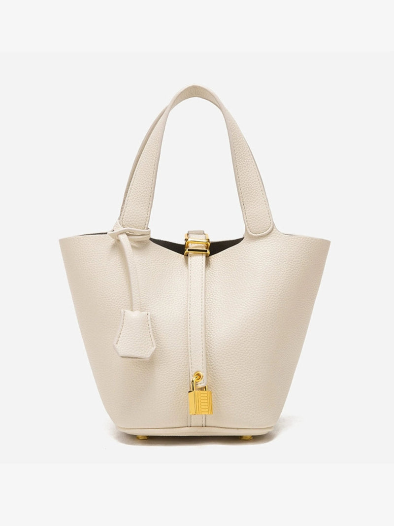 Women’s Leather Bucket Bag – Gold Details Classic Style