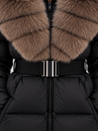 Women’s Faux Fur Collar Puffer Jacket – Belted Padded Winter Coat