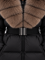 Women’s Faux Fur Collar Puffer Jacket – Belted Padded Winter Coat