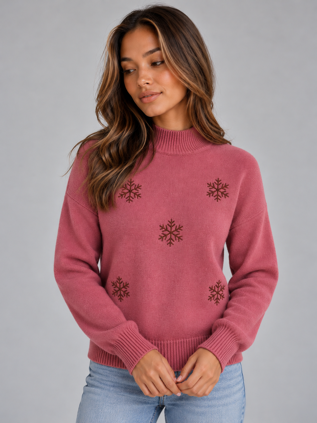 Women's Fluffy Lined Snowflake Knitted Jumper