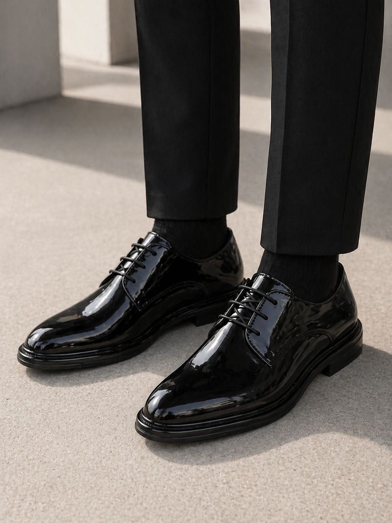 Men's Black Patent Leather Derby Shoes – Formal Lace-Up Evening Dress – Montleigh