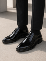 Men’s Black Patent Leather Derby Shoes – Formal Lace-Up Evening Dress Shoes