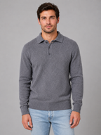 Men's Polo Knit Jumper – Button Long Sleeve Sweater