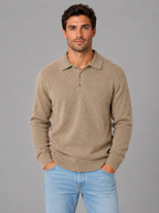 Men's Polo Knit Jumper – Button Long Sleeve Sweater