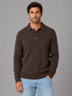 Men's Polo Knit Jumper – Button Long Sleeve Sweater