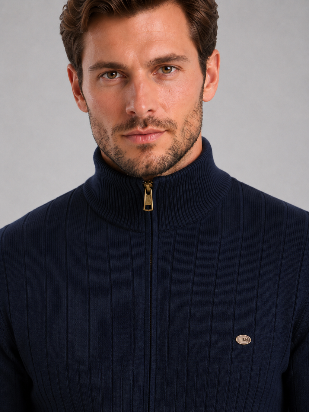 Men's Quarter Zip Ribbed Knit Jumper – Cotton Funnel Neck Sweater