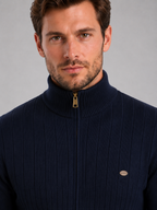 Men's Quarter Zip Ribbed Knit Jumper – Cotton Funnel Neck Sweater