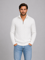 Men's Cable Knit Quarter Zip Jumper – Funnel Neck Sweater