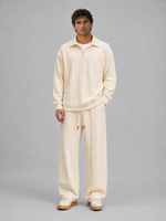 Men’s Cable Knit Two-Piece Set – Collared Top & Wide-Leg Trousers