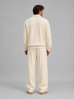 Men’s Cable Knit Two-Piece Set – Collared Top & Wide-Leg Trousers