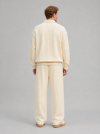 Men’s Cable Knit Two-Piece Set – Collared Top & Wide-Leg Trousers