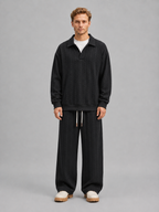 Men’s Cable Knit Two-Piece Set – Collared Top & Wide-Leg Trousers