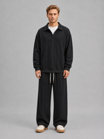 Men’s Cable Knit Two-Piece Set – Collared Top & Wide-Leg Trousers