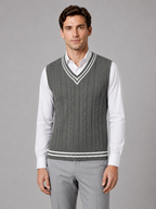 Men’s Cable Knit V-Neck Sweater Vest – Classic Sleeveless Knitted Tank Top