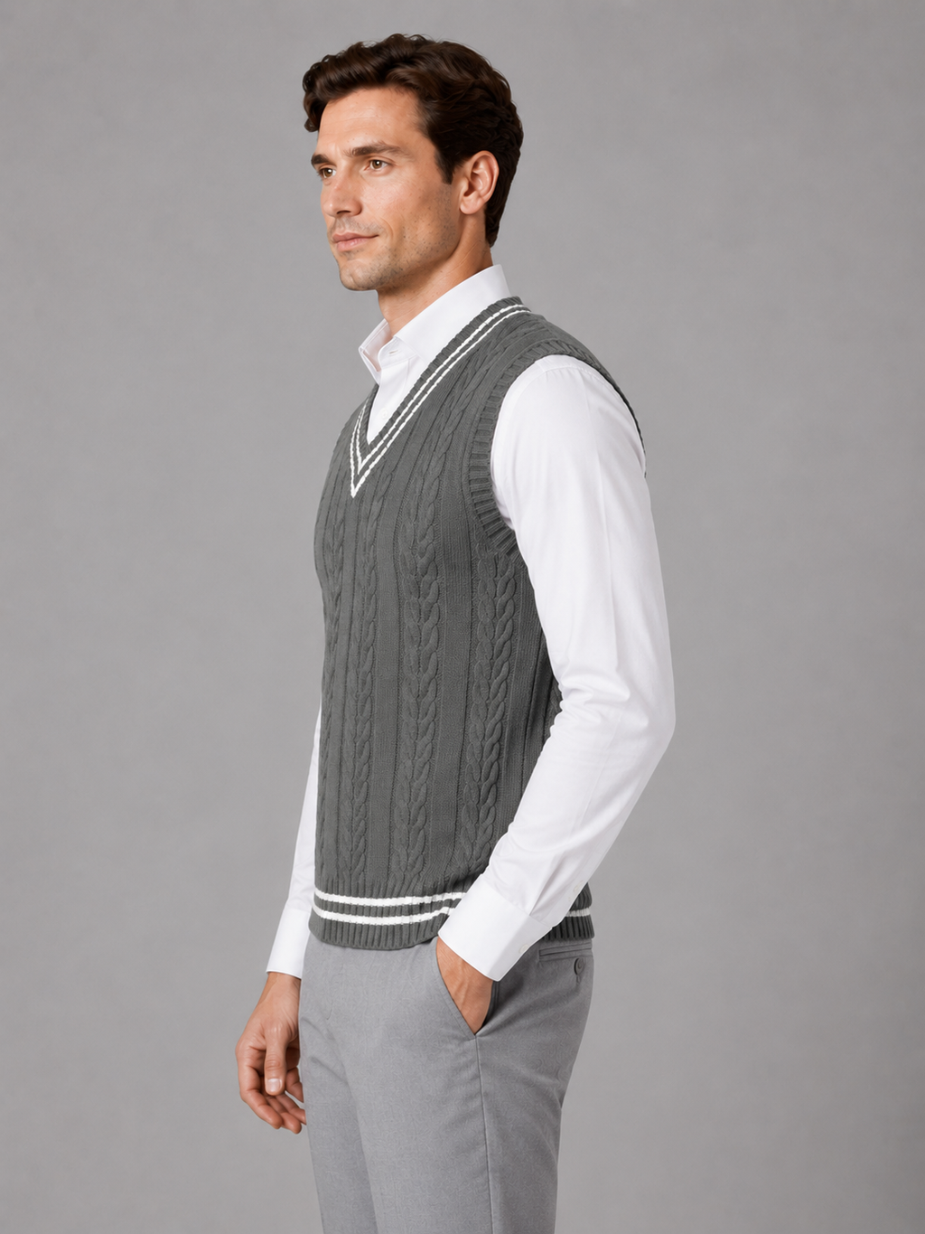 Men’s Cable Knit V-Neck Sweater Vest – Classic Sleeveless Knitted Tank Top
