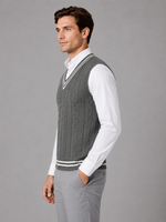 Men’s Cable Knit V-Neck Sweater Vest – Classic Sleeveless Knitted Tank Top