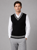 Men’s Cable Knit V-Neck Sweater Vest – Classic Sleeveless Knitted Tank Top