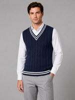 Men’s Cable Knit V-Neck Sweater Vest – Classic Sleeveless Knitted Tank Top