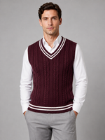 Men’s Cable Knit V-Neck Sweater Vest – Classic Sleeveless Knitted Tank Top