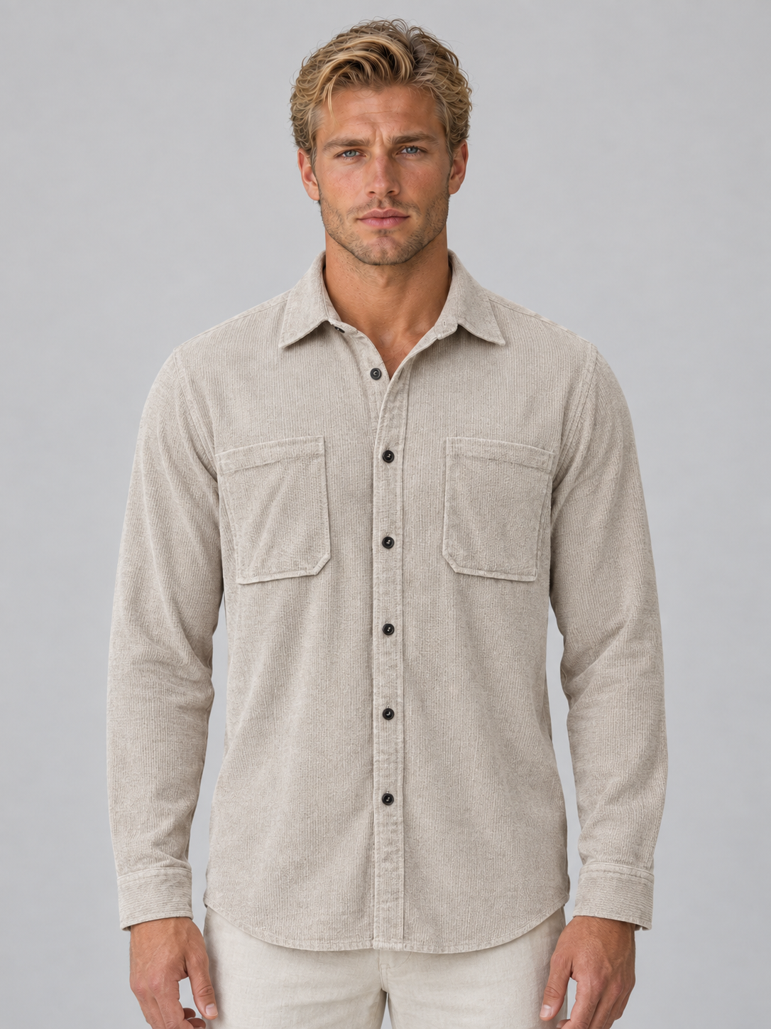 Men’s Corduroy Button-Up Shirt – Long Sleeve Overshirt