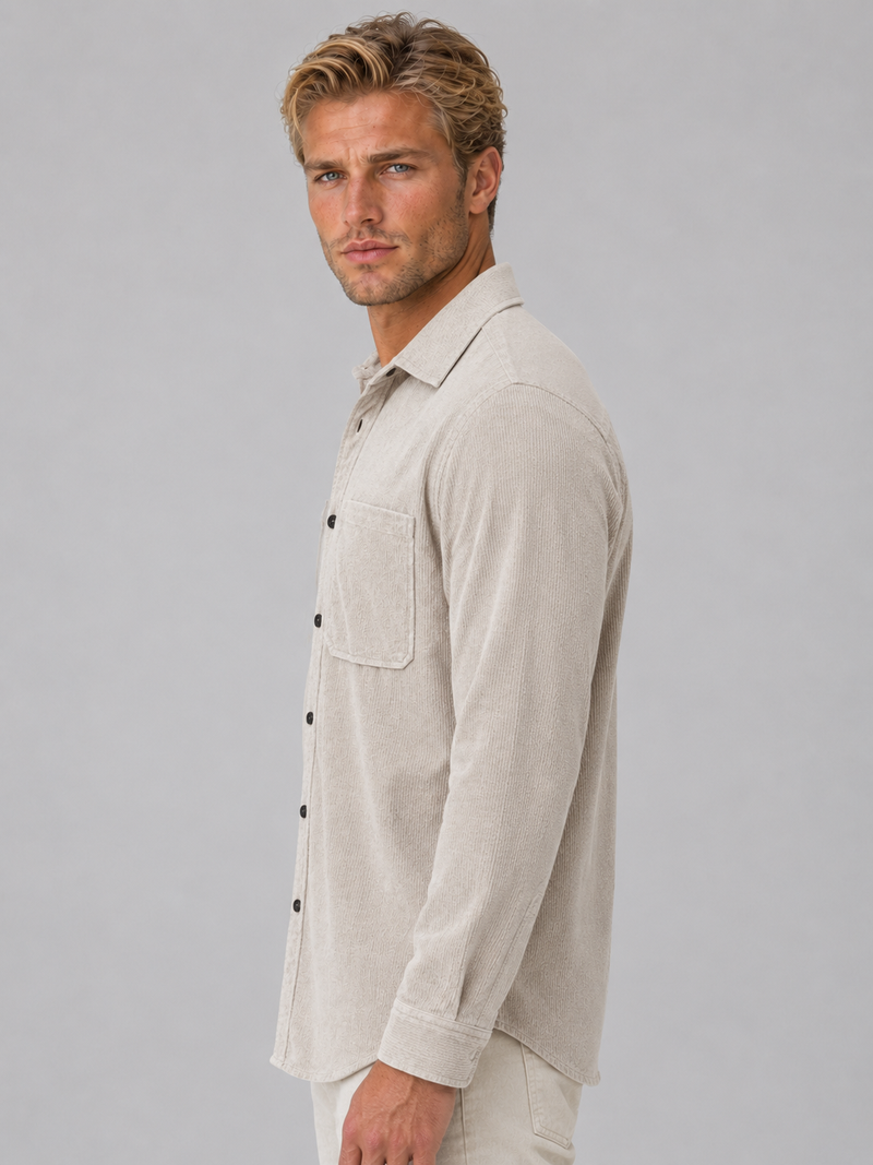 Men’s Corduroy Button-Up Shirt – Long Sleeve Overshirt