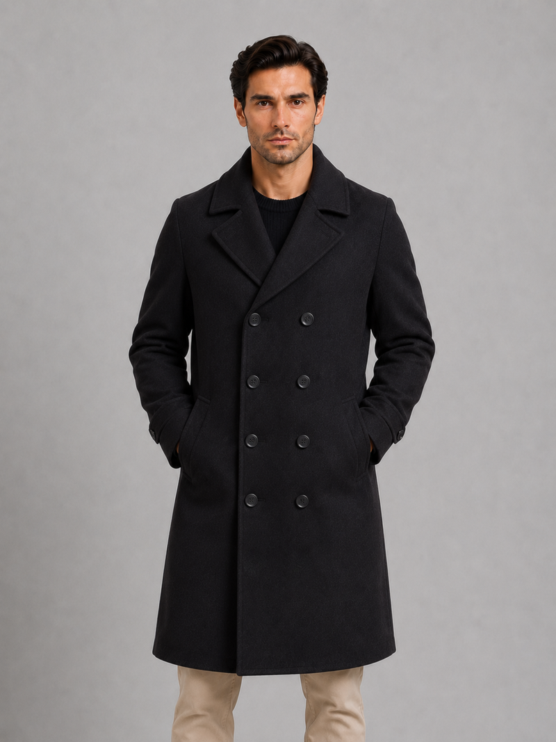 Men's Double Breasted Long Coat – Tailored Winter Overcoat