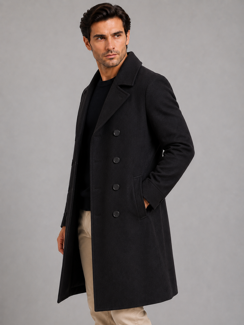 Men's Double Breasted Long Coat – Tailored Winter Overcoat