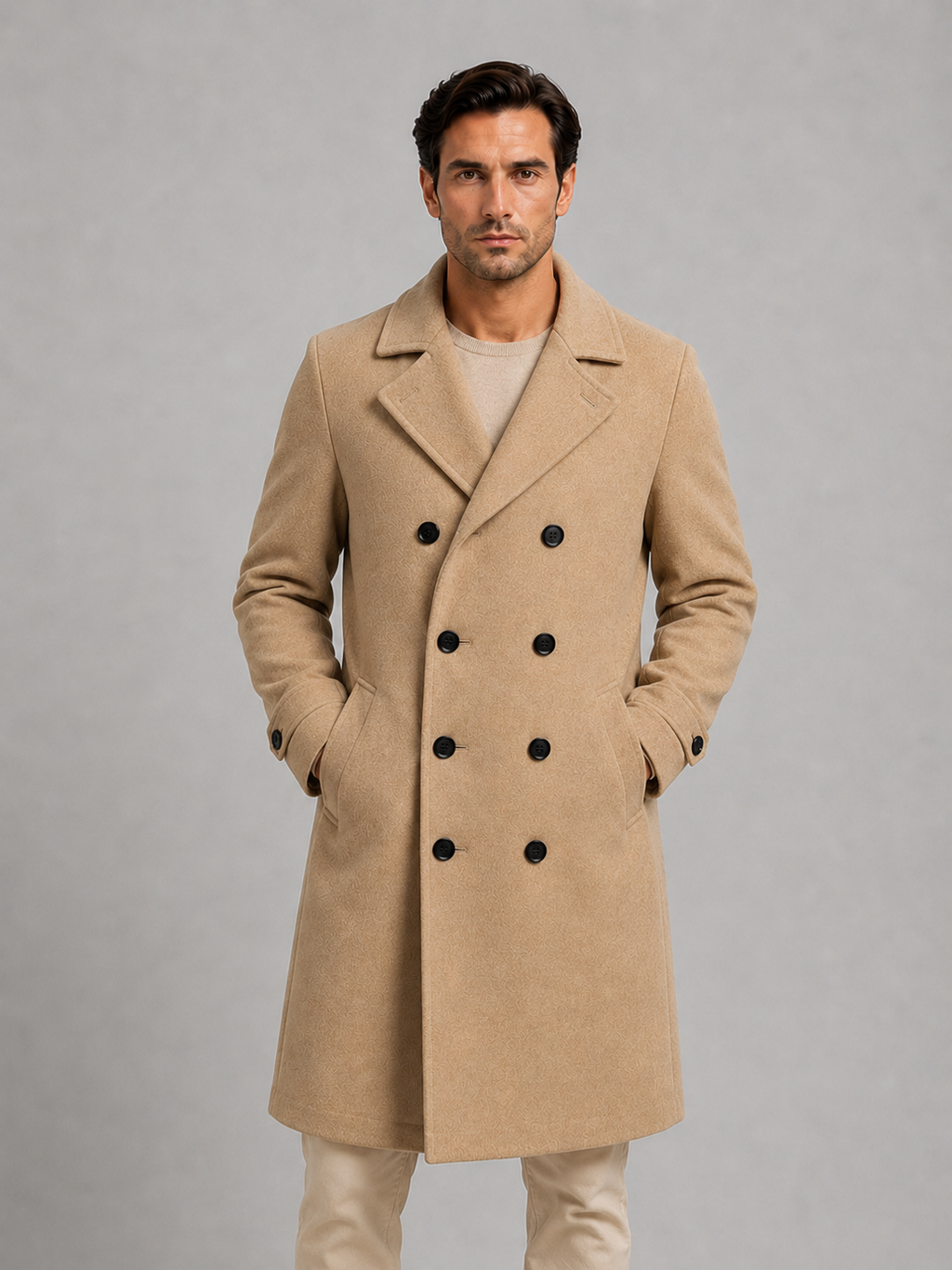 Men's Double Breasted Long Coat – Tailored Winter Overcoat