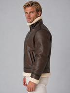 Men’s Faux Leather Aviator Jacket – Sherpa Lined Full Zip Coat