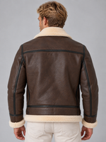 Men’s Faux Leather Aviator Jacket – Sherpa Lined Full Zip Coat