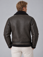 Men’s Faux Leather Aviator Jacket – Sherpa Lined Full Zip Coat