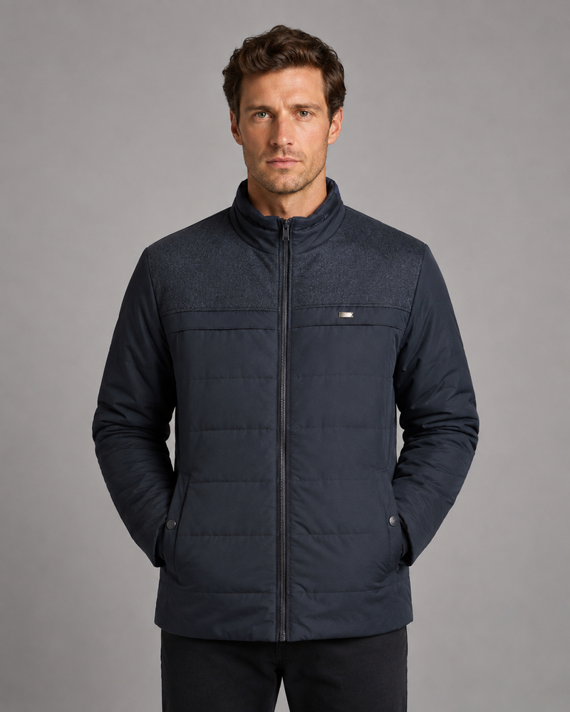 Men’s Fleece Lined Padded Jacket – Warm High Collar Winter Coat
