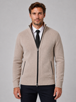 Men's Full Zip Knit Cardigan – Funnel Neck Textured Jumper