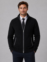 Men's Full Zip Knit Cardigan – Funnel Neck Textured Jumper