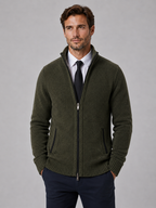 Men's Full Zip Knit Cardigan – Funnel Neck Textured Jumper