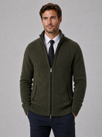 Men's Full Zip Knit Cardigan – Funnel Neck Textured Jumper