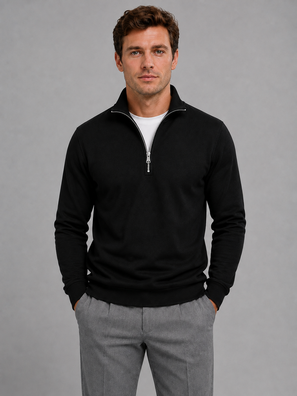 Men’s Half-Zip Sweatshirt – High Neck Smart Casual Pullover