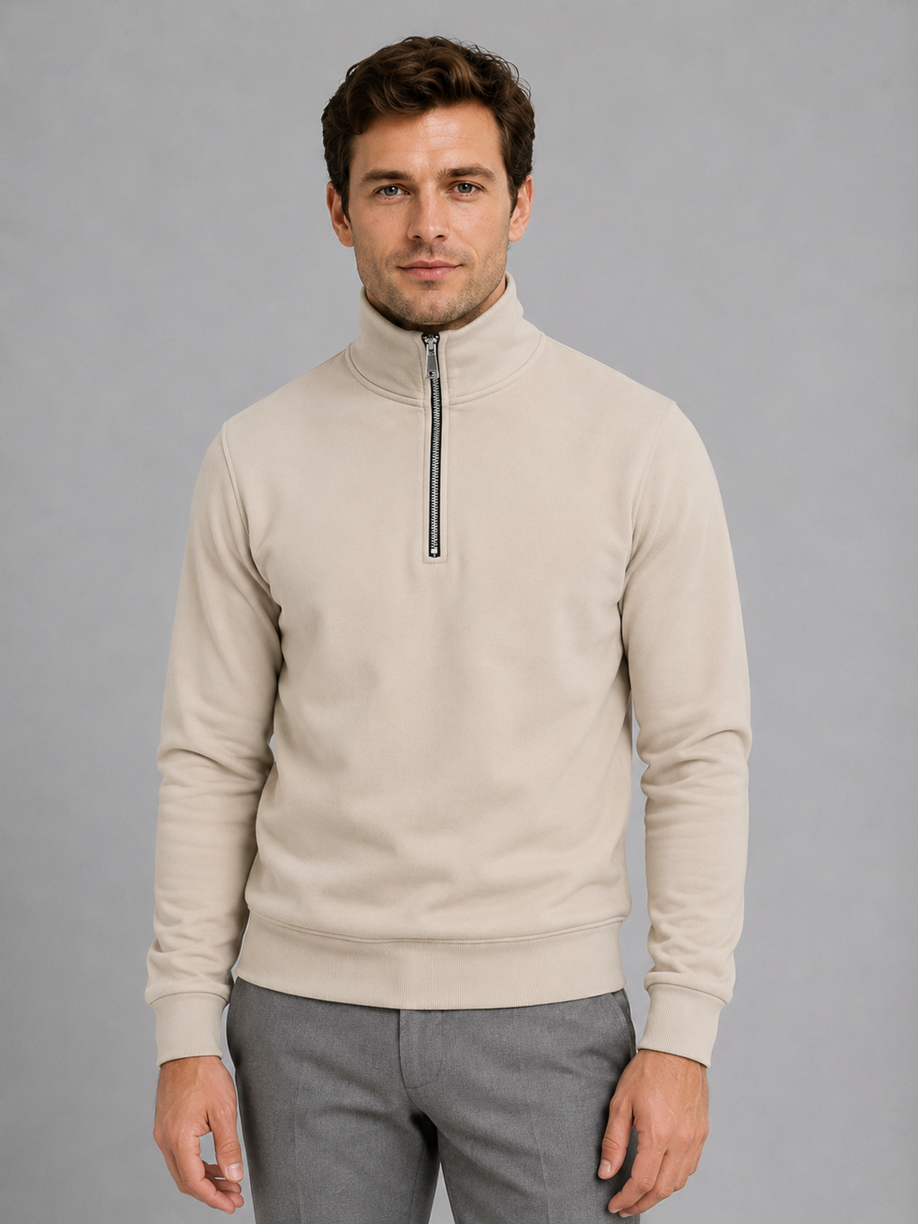Men’s Half-Zip Sweatshirt – High Neck Smart Casual Pullover