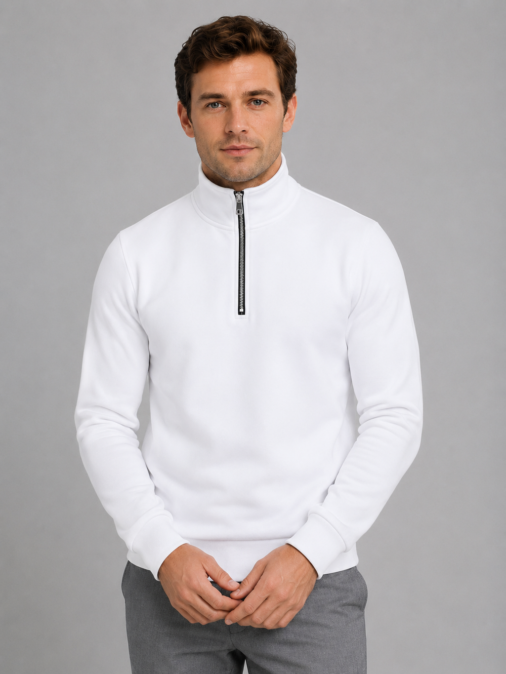 Men’s Half-Zip Sweatshirt – High Neck Smart Casual Pullover