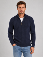 Men's Half Zip Knit Jumper – Ribbed Funnel Neck Sweater
