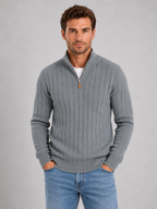 Men's Half Zip Knit Jumper – Ribbed Funnel Neck Sweater