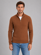 Men's Half Zip Knit Jumper – Ribbed Funnel Neck Sweater