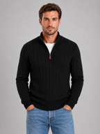 Men's Half Zip Knit Jumper – Ribbed Funnel Neck Sweater