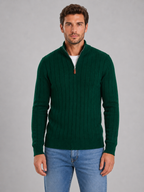Men's Half Zip Knit Jumper – Ribbed Funnel Neck Sweater