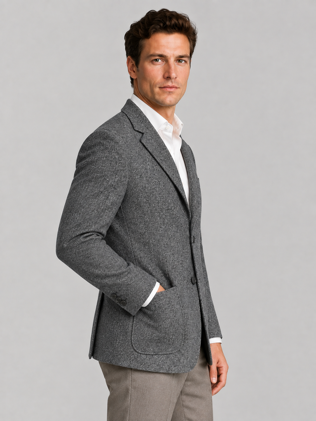 Men’s Textured Blazer – Single Breasted Tailored Jacket with Patch Pockets