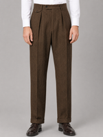 Men’s Herringbone Pleated Tailored Trousers – Straight Leg Smart Fit