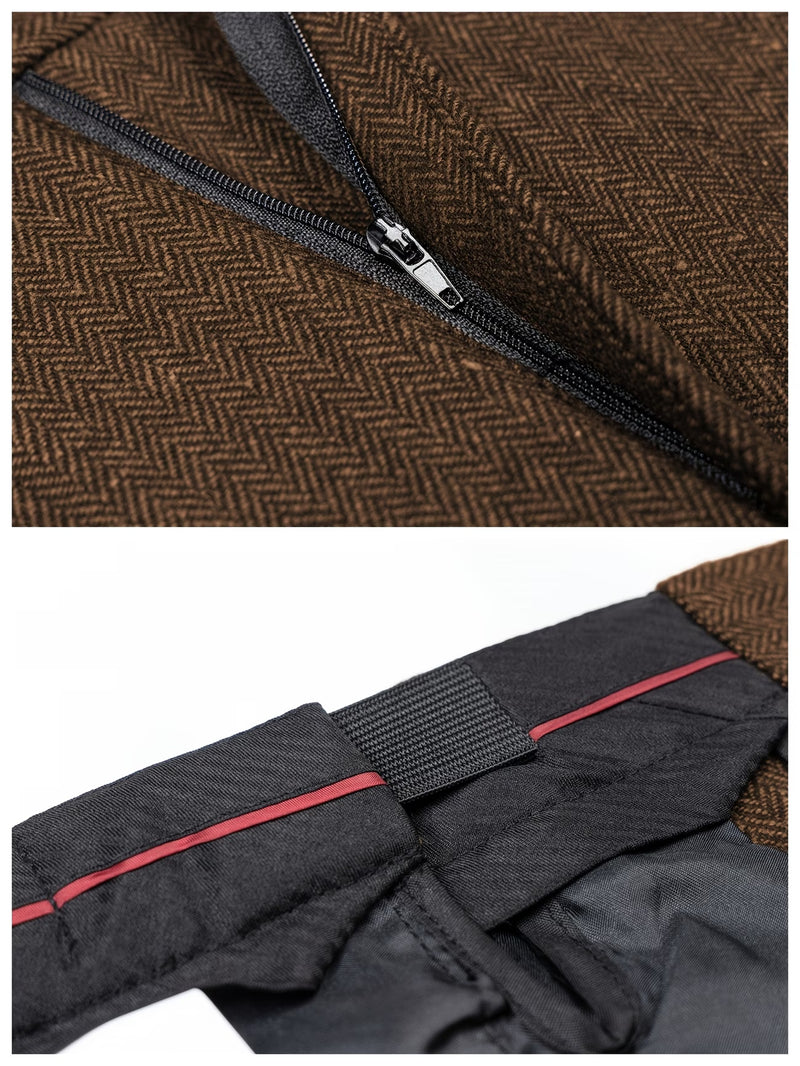 Men’s Herringbone Pleated Tailored Trousers – Straight Leg Smart Fit