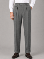 Men’s Herringbone Pleated Tailored Trousers – Straight Leg Smart Fit