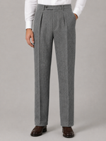Men’s Herringbone Pleated Trousers – Straight Leg Tailored Fit