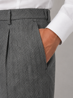 Men’s Herringbone Pleated Trousers – Straight Leg Tailored Fit